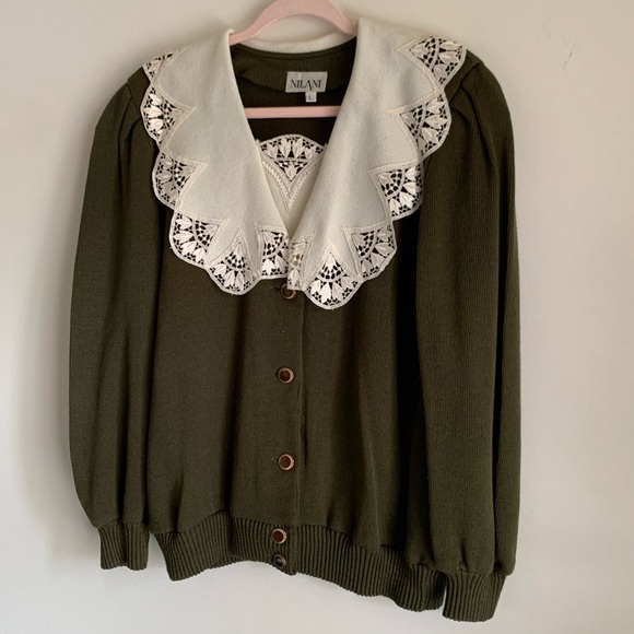 Vintage 80’s Wide Collar Button Cardigan Prairie L - Picture 3 of 8
